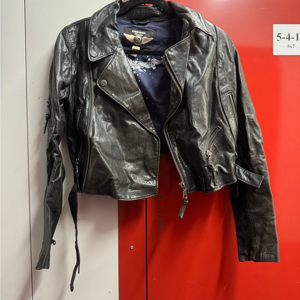 Diesel Distressed Black Leather Jacket for Women - Picture 6 of 7